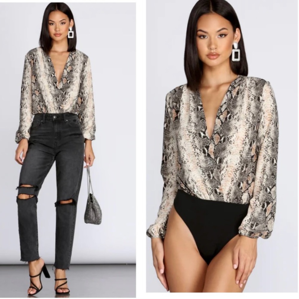 ee: some Wrap Satin Bodysuit color snake Women’s size Small
